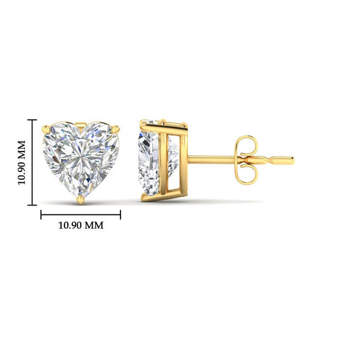 3 Prong Heart Shaped Diamond Solitaire Stud Earring in Basket Setting