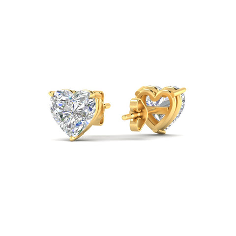 3 Prong Heart Shaped Diamond Solitaire Stud Earring in Basket Setting