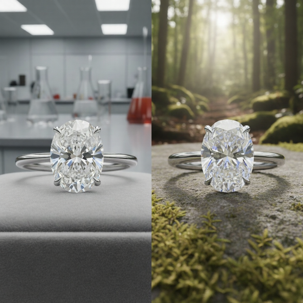 Lab Grown vs Natural Diamonds in Hidden Halo Oval Rings