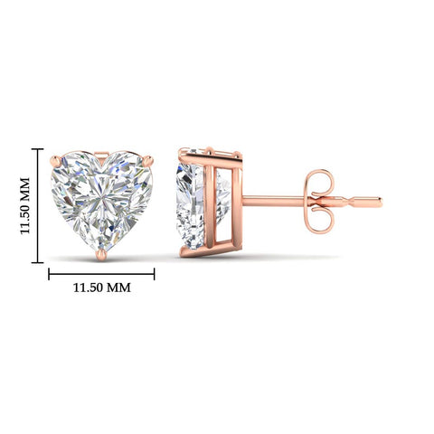 3 Prong Heart Shaped Diamond Solitaire Stud Earring in Basket Setting