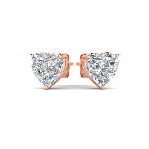 3 Prong Heart Shaped Diamond Solitaire Stud Earring in Basket Setting