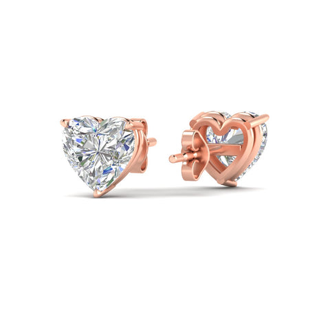 3 Prong Heart Shaped Diamond Solitaire Stud Earring in Basket Setting