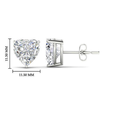 3 Prong Heart Shaped Diamond Solitaire Stud Earring in Basket Setting