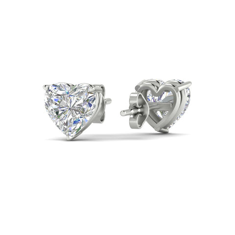 3 Prong Heart Shaped Diamond Solitaire Stud Earring in Basket Setting