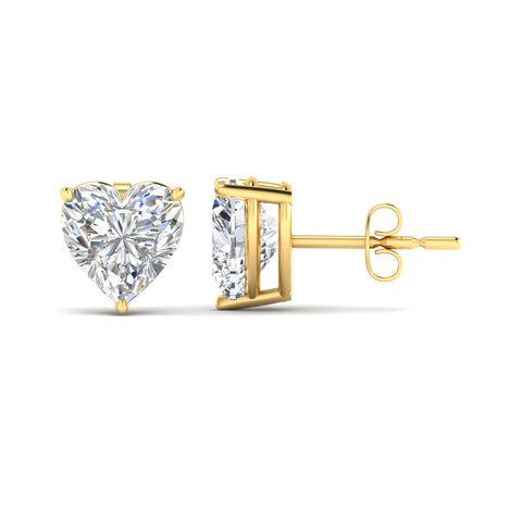 3 Prong Heart Shaped Diamond Solitaire Stud Earring in Basket Setting