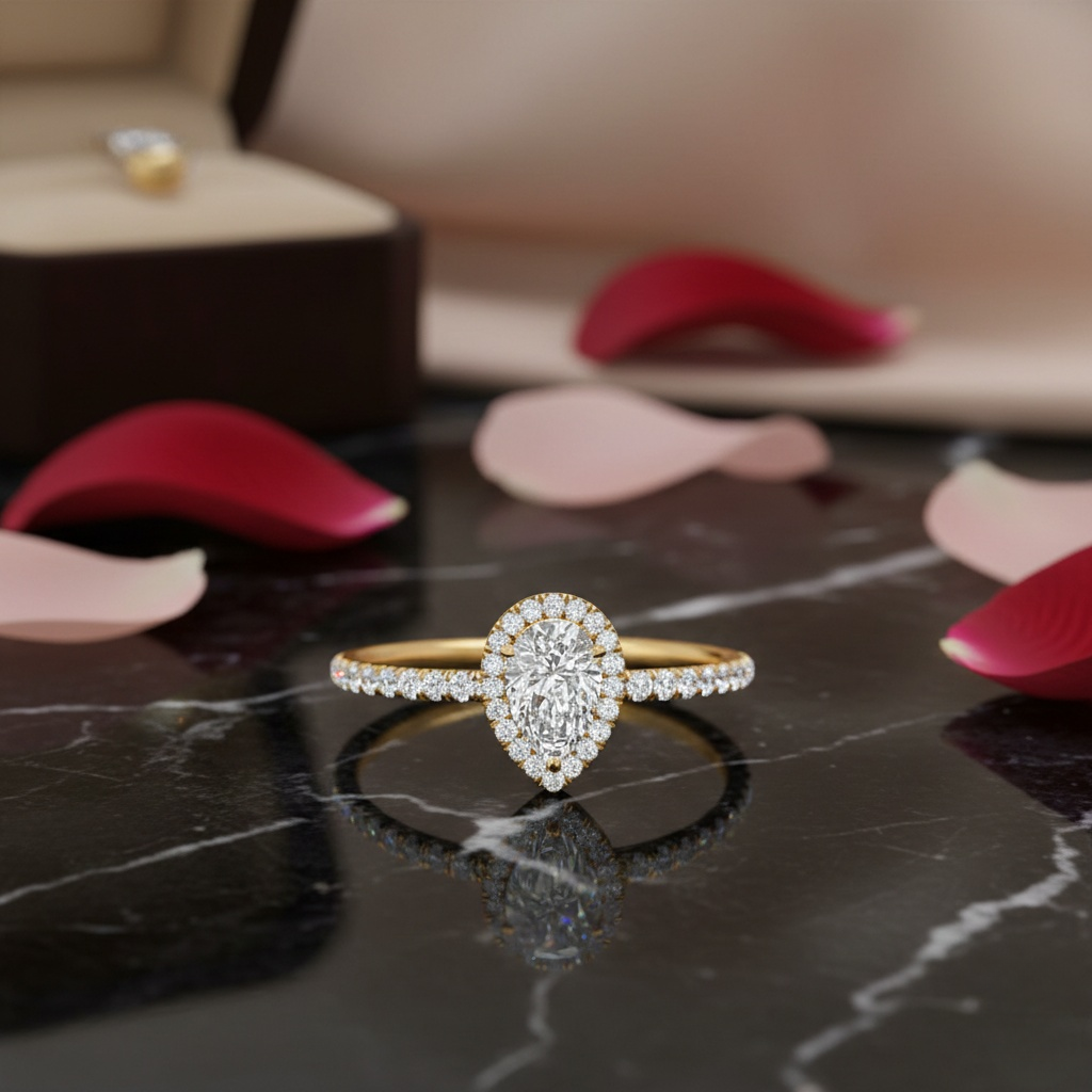 Teardrop Hidden Halo Engagement Rings
