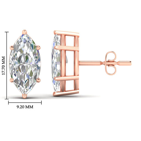 6 Prong Marquise Diamonds Solitaire Stud Earring in Basket Setting
