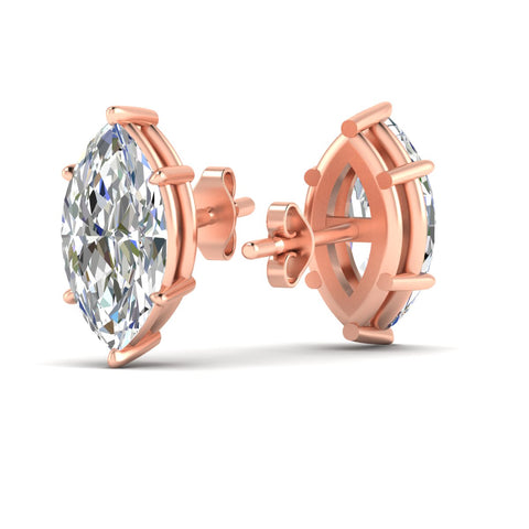 6 Prong Marquise Diamonds Solitaire Stud Earring in Basket Setting
