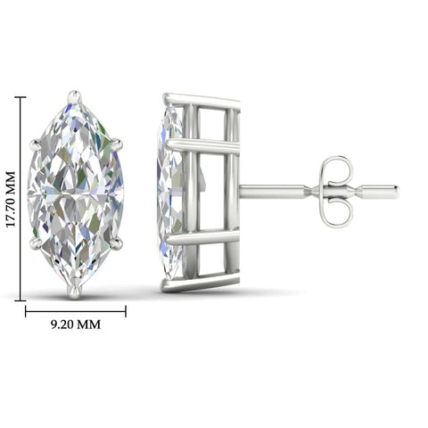 6 Prong Marquise Diamonds Solitaire Stud Earring in Basket Setting
