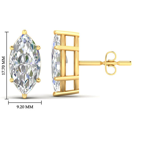 6 Prong Marquise Diamonds Solitaire Stud Earring in Basket Setting