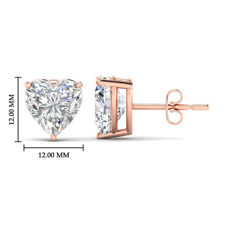 3 Prong Heart Shaped Diamond Solitaire Stud Earring in Basket Setting