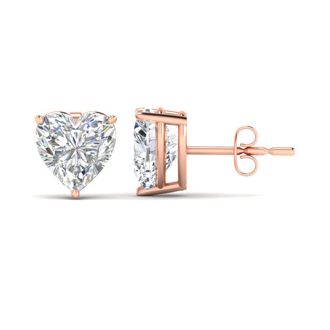 3 Prong Heart Shaped Diamond Solitaire Stud Earring in Basket Setting