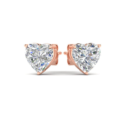 3 Prong Heart Shaped Diamond Solitaire Stud Earring in Basket Setting