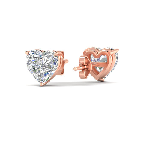 3 Prong Heart Shaped Diamond Solitaire Stud Earring in Basket Setting