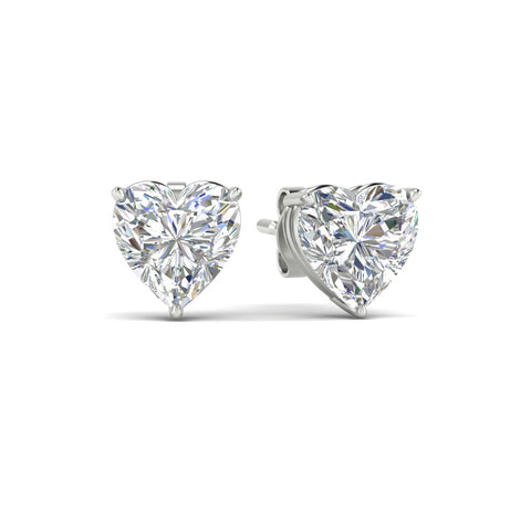 3 Prong Heart Shaped Diamond Solitaire Stud Earring in Basket Setting