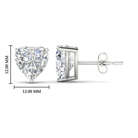 3 Prong Heart Shaped Diamond Solitaire Stud Earring in Basket Setting