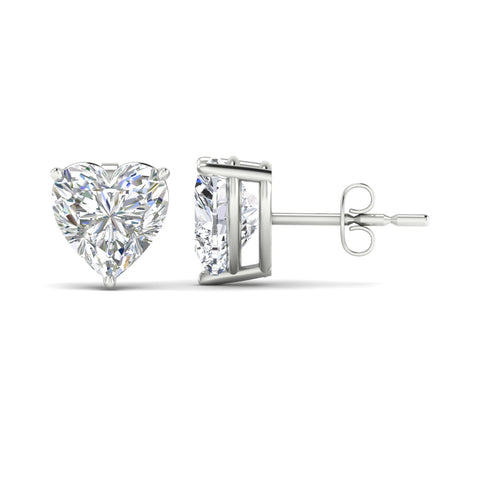 3 Prong Heart Shaped Diamond Solitaire Stud Earring in Basket Setting