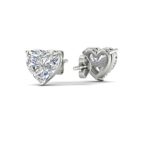 3 Prong Heart Shaped Diamond Solitaire Stud Earring in Basket Setting