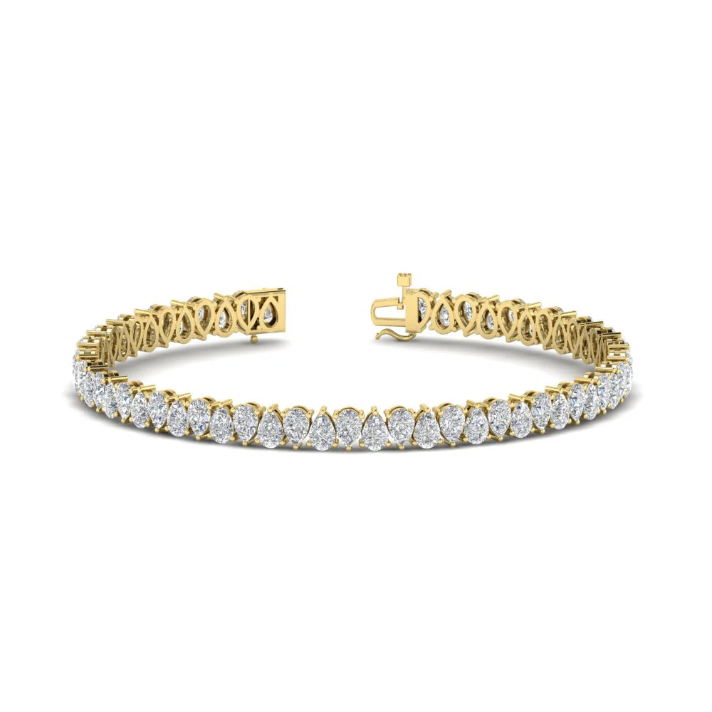 Yellow Gold Pear Cut Diamond Tennis Bracelet 