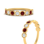Load image into Gallery viewer, 9-stone-hexagon-stacking-diamond-ring-with-ruby-in-yellow-gold-FD10968BGRUDRANGLE3-NL-YG.jpg
