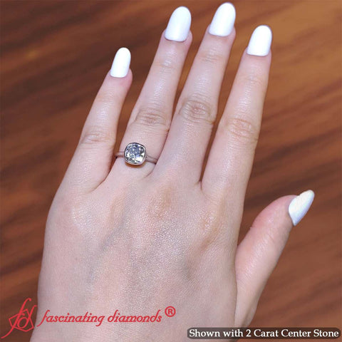 Split Shank Cushion Cut Bezel Set Solitaire Ring
