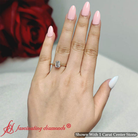 Split Shank Emerald Cut Bezel Set Solitaire Ring