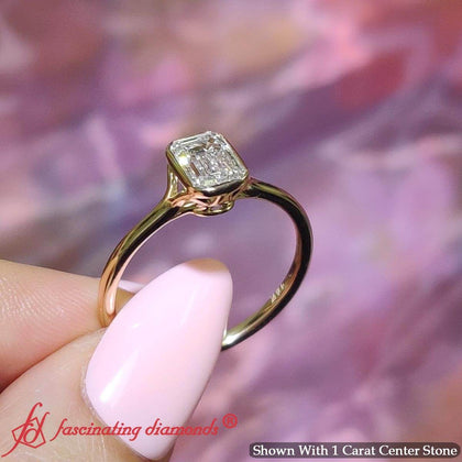 Split Shank Emerald Cut Bezel Set Solitaire Ring