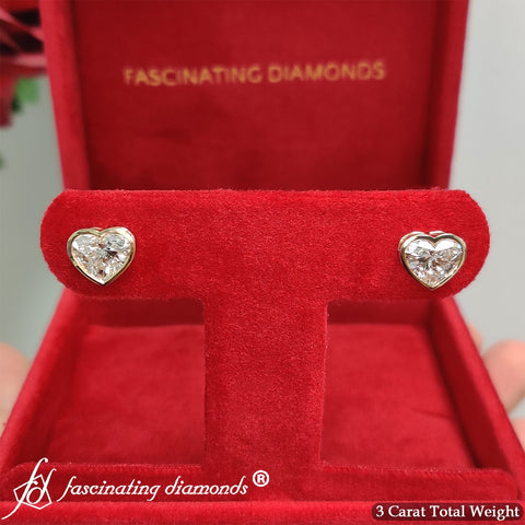 Bezel Set Heart Shaped Diamond Solitaire Stud Earrings