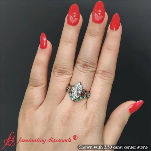 Marquise Cut Two Tone Celtic Bridal Ring Set