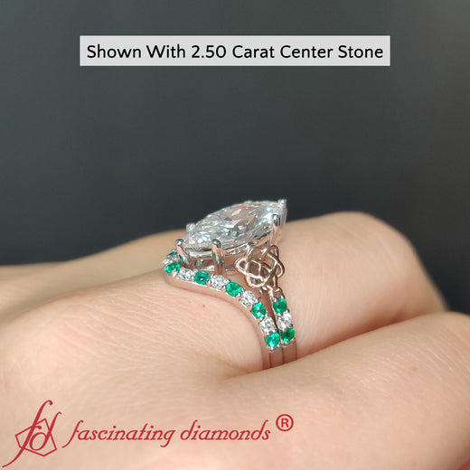 Marquise Cut Two Tone Celtic Bridal Ring Set