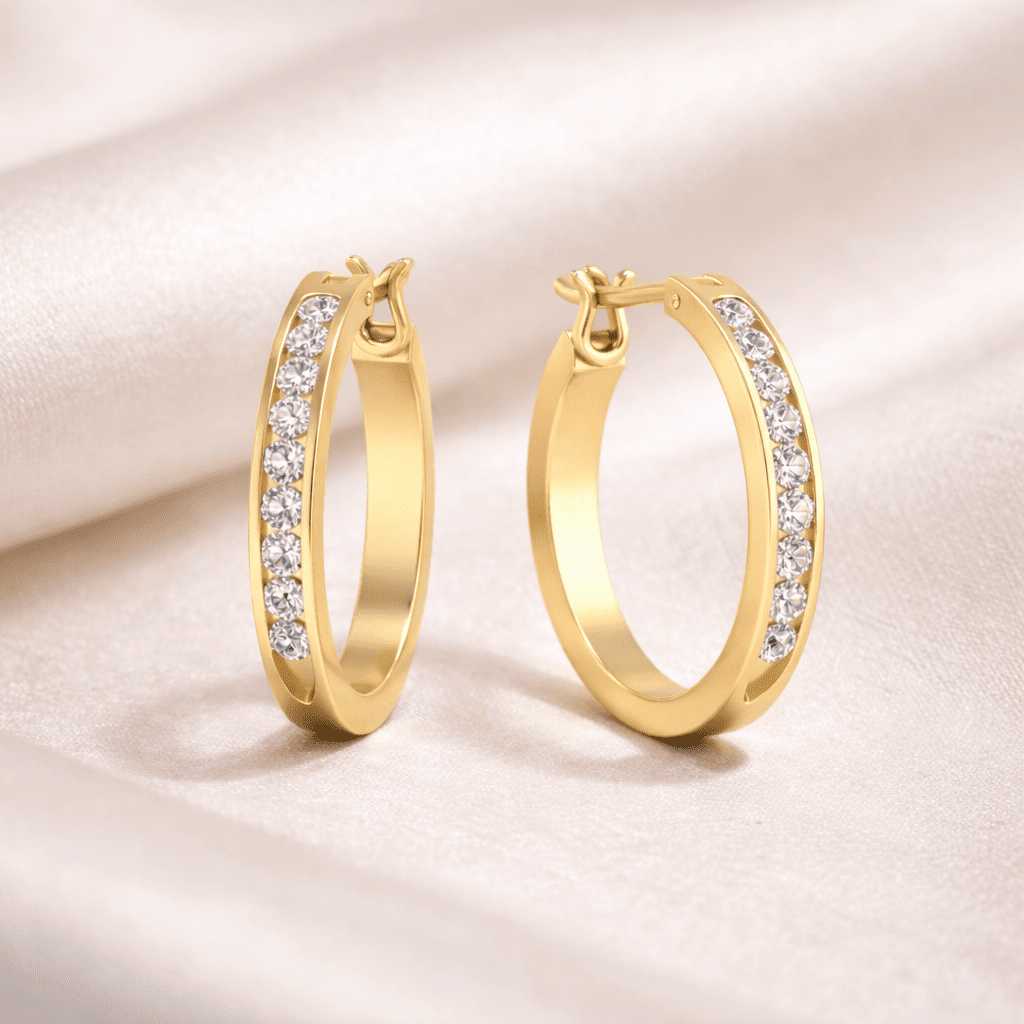 Channel Set Diamond Hoop Earrings