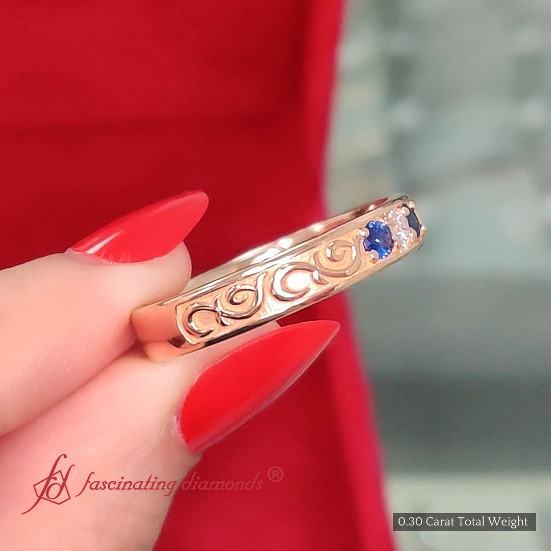 Classic Mens 3 Stone Wedding Band