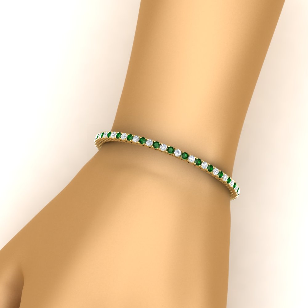 Diamond-Tennis-Bracelet-For-Women-3-Ctw-With-Green-Emerald-In-Yellow-Gold-FDBRC8635ROGEMGRHAND-3.00_20CT-NL-YG
