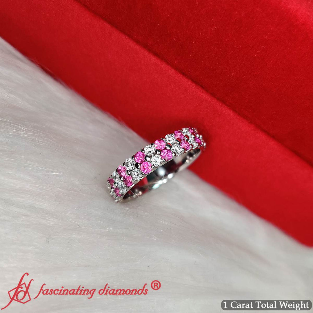 Double-row-diamond-eternity-ring-1-ct-with-pink-sapphire-in-14k-white-gold-FD11378B-13