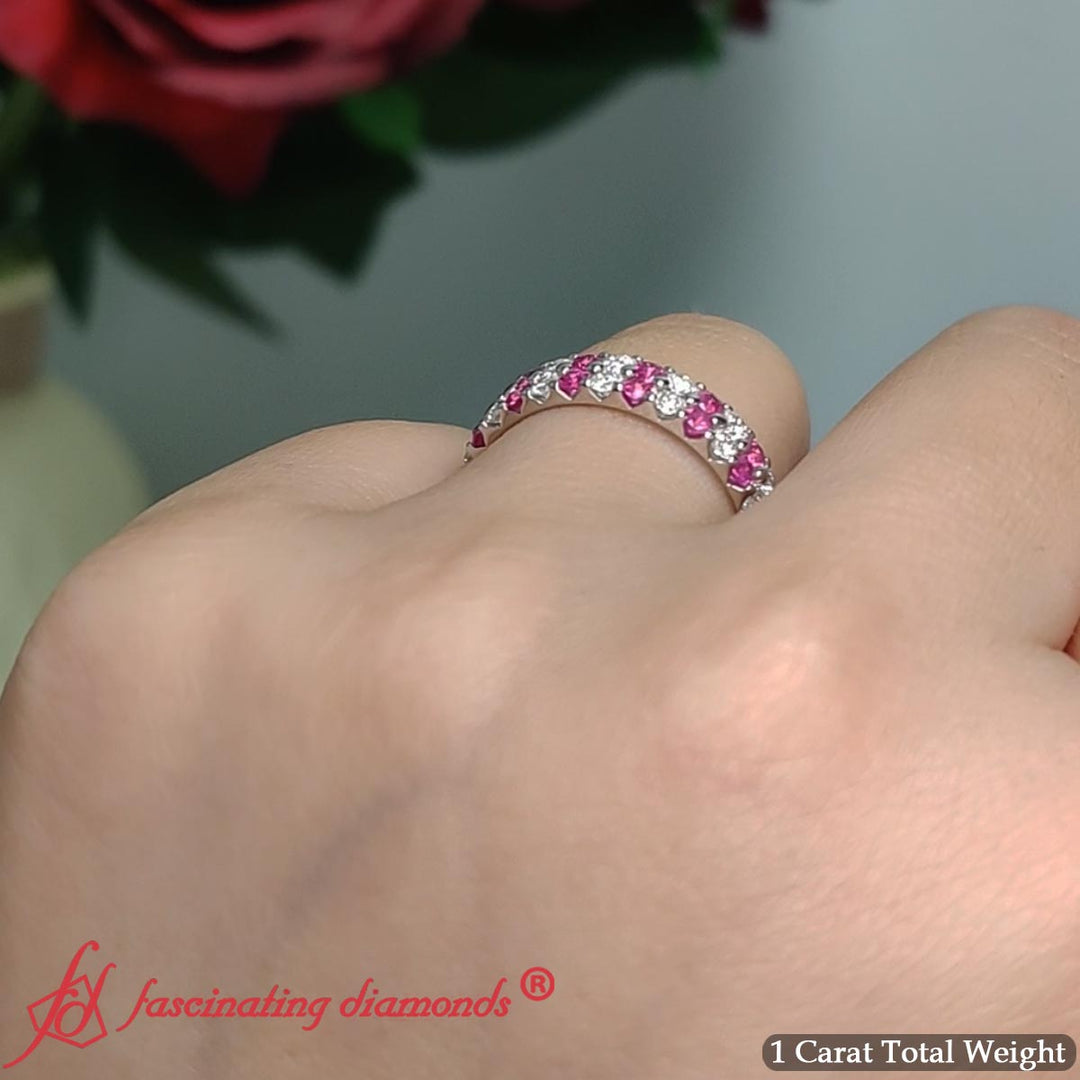 Double-row-diamond-eternity-ring-1-ct-with-pink-sapphire-in-14k-white-gold-FD11378B-14