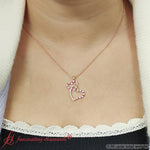 Load image into Gallery viewer, Double+Heart+Diamond+Pendant+With+Pink+Sapphire+In+14k+Rose+Gold-FDHPD328-RG
