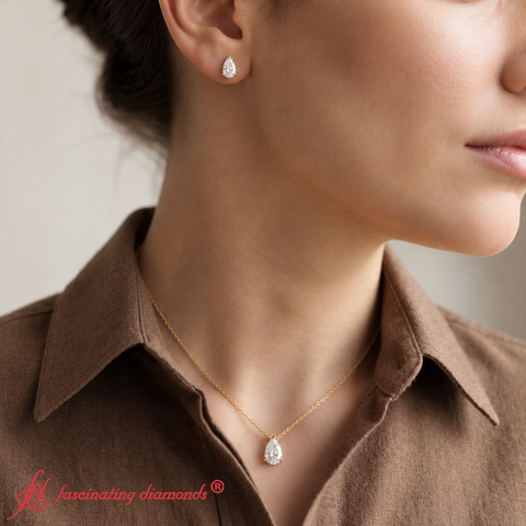 Solitaire Pear Shaped Duo – Lab Diamond Matching Stud Earrings & Necklace Set (F-G / VS1)