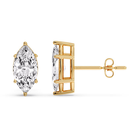 6 Prong Marquise Diamonds Solitaire Stud Earring in Basket Setting