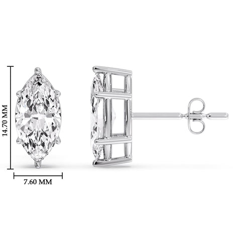 6 Prong Marquise Diamonds Solitaire Stud Earring in Basket Setting
