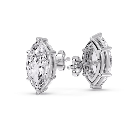 6 Prong Marquise Diamonds Solitaire Stud Earring in Basket Setting