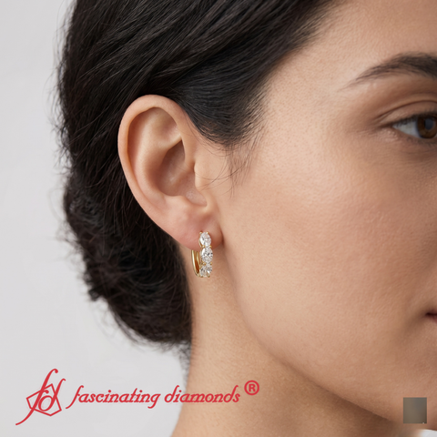 Oval Huggie Hoops 3 Stone Earrings