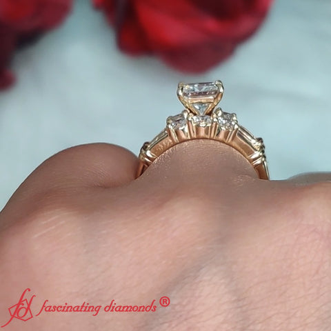 Lab Grown Princess Cut Channel Bar Wedding Ring Set