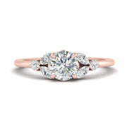 Round cut Floral Marquise Lab Created Diamond Engagement Ring in Rose Gold