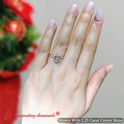 Lab Grown Marquise Cut French Pavé Engagement Ring