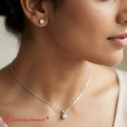 Solitaire Round Duo – 1.00 CT Lab Diamond Matching Stud Earrings & 0.50 CT Pendant (1.50 Ctw | F-G / VS1)