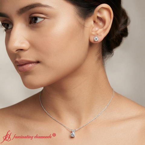 Solitaire Round Duo – 0.50 CT Lab Diamond Matching Stud Earrings & 1.00 CT Pendant (1.50 Ctw | F-G / VS1)