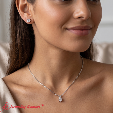 Solitaire Round Duo – 0.50 CT Lab Diamond Matching Stud Earrings & 1.00 CT Pendant (1.50 Ctw | F-G / VS1)