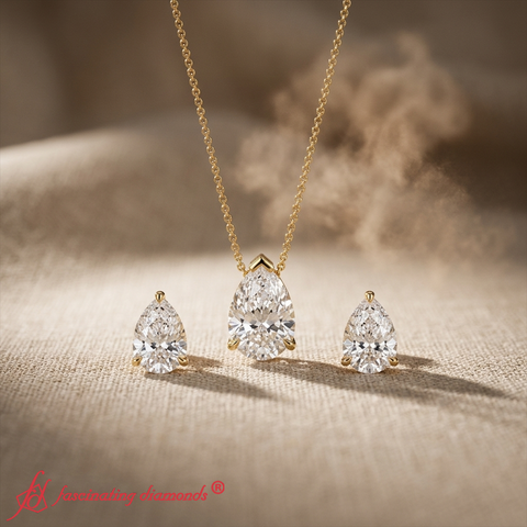 Solitaire Pear Shaped Duo – Lab Diamond Matching Stud Earrings & Necklace Set (F-G / VS1)