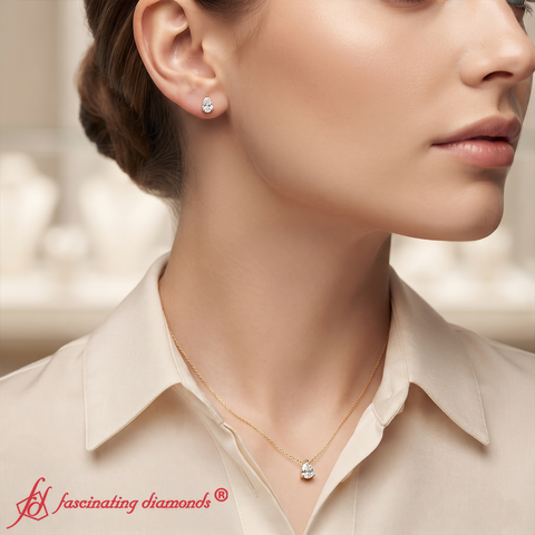 Solitaire Pear Shaped Duo – Lab Diamond Matching Stud Earrings & Necklace Set (F-G / VS1)