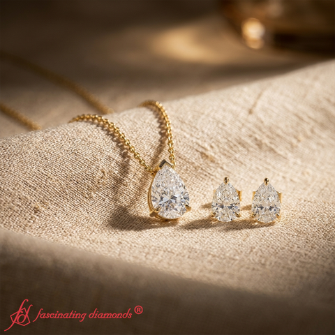 Solitaire Pear Shaped Duo – Lab Diamond Matching Stud Earrings & Necklace Set (F-G / VS1)